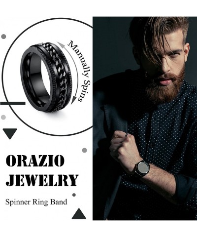 Stainless Steel Fidget Ring Black Spinner Ring For Men Women Anxiety Stress Relieving Spinning Ring Cool Male Spin Ring Men W...