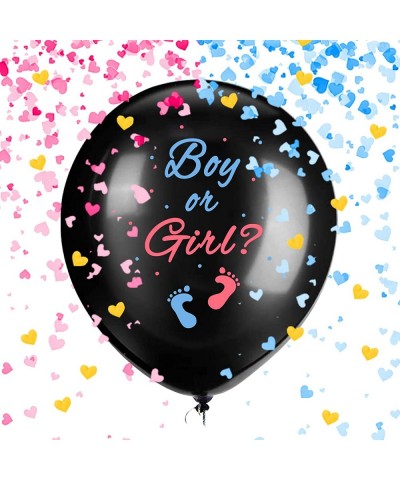 Gender Reveal Balloons 1 Pack 36 Inch Black Boy or Girl Balloon with Pink and Blue Heart-Shaped Confetti for Gender Reveal Pa...