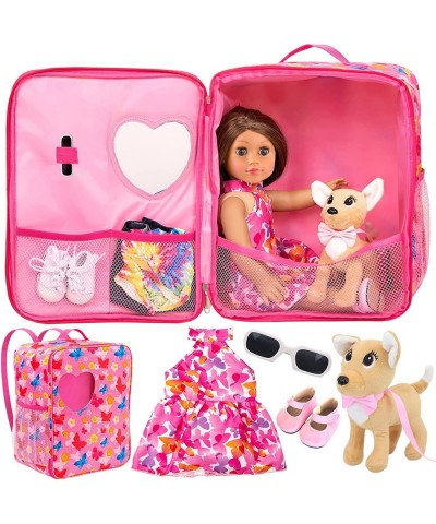 18 Inch Girl Doll Carrier with Clothes and Accessories - 5 Pcs 18 Inch Doll Carrier Set Including 1 Case Bag 1 Dress 1 Shoes ...