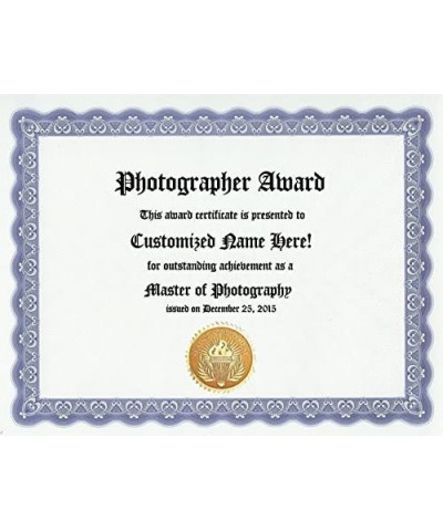 Photographer Photography Award: Personalized Custom Award Certificate (Funny Customized Present Joke Gift - Unique Novelty It...