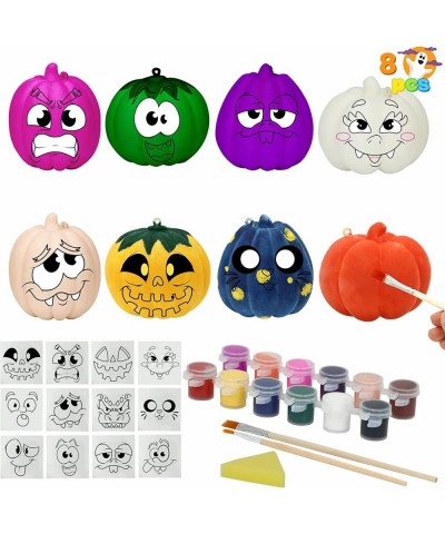 8 Pcs Halloween Squishy Coloring Craft Kit DIY Pumpkins Squishy with 12 pcs Emoji Stickers and 12 Color Paints Arts & Craft H...