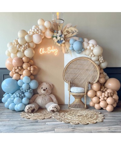 Light Blue Brown Balloon Garland Arch Kit-131Pcs Neutral and Nude Cream Beige Double Stuffed Balloons for Boho Boy We Can Bea...