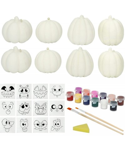 8 Pcs Halloween Squishy Coloring Craft Kit DIY Pumpkins Squishy with 12 pcs Emoji Stickers and 12 Color Paints Arts & Craft H...