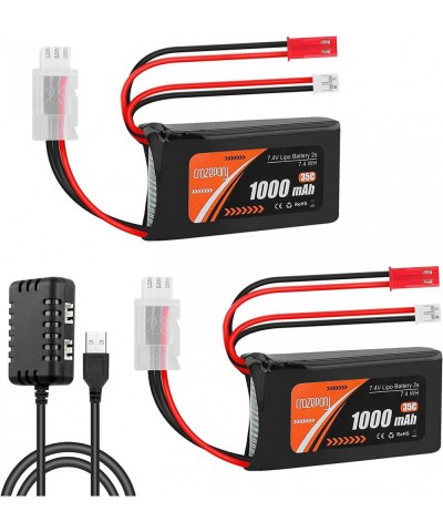 2S 1000mAh 7.4V Lipo Battery: 2Pcs SCX24 Batteries with PH2.0 & JST Plug 35C Lithium Battery with 2 in 1 USB Charger for WLto...