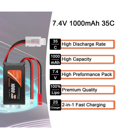 2S 1000mAh 7.4V Lipo Battery: 2Pcs SCX24 Batteries with PH2.0 & JST Plug 35C Lithium Battery with 2 in 1 USB Charger for WLto...