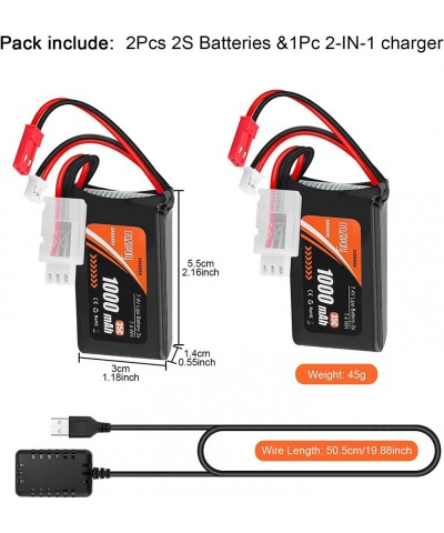 2S 1000mAh 7.4V Lipo Battery: 2Pcs SCX24 Batteries with PH2.0 & JST Plug 35C Lithium Battery with 2 in 1 USB Charger for WLto...