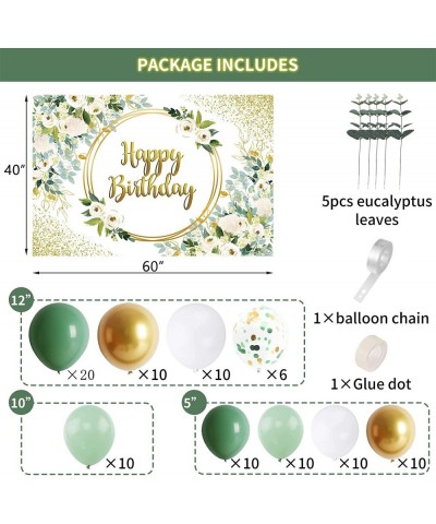 Greenery Birthday Party Decorations Set Green and Gold Eucalyptus Happy Birthday Backdrop Banner Sage Green Balloon Garland f...