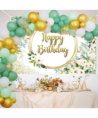 Greenery Birthday Party Decorations Set Green and Gold Eucalyptus Happy Birthday Backdrop Banner Sage Green Balloon Garland f...