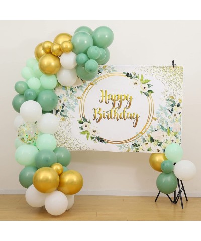 Greenery Birthday Party Decorations Set Green and Gold Eucalyptus Happy Birthday Backdrop Banner Sage Green Balloon Garland f...