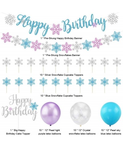 Snowflake Birthday Party Decorations with Happy Birthday Snowflake Banner Cake Toppers Purple Blue White Snowflake Balloons f...