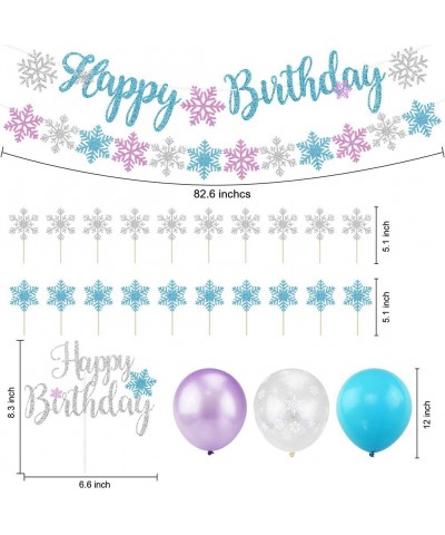 Snowflake Birthday Party Decorations with Happy Birthday Snowflake Banner Cake Toppers Purple Blue White Snowflake Balloons f...