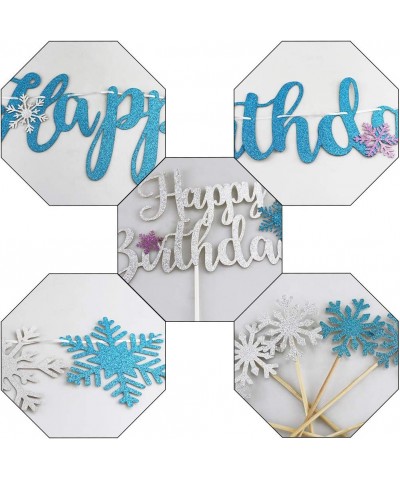 Snowflake Birthday Party Decorations with Happy Birthday Snowflake Banner Cake Toppers Purple Blue White Snowflake Balloons f...