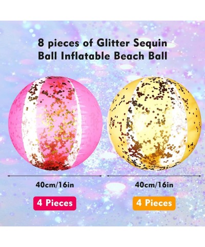 8 Pieces 16 Inches Inflatable Glitter Sequin Ball Pink Beach Balls Gold Swimming Pool Party Balls Large Confetti Beach Balls ...