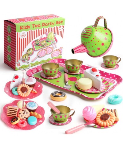 Tea Party Set for Little Girls 35 PCS Princess Toy Tin Tea Set Including Teapot Cups Dishes Dessert Fun Princess Tea Time Toy...