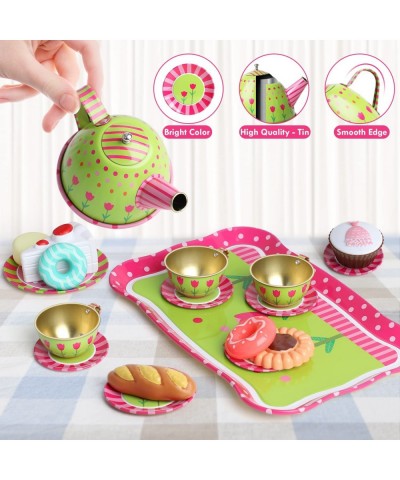 Tea Party Set for Little Girls 35 PCS Princess Toy Tin Tea Set Including Teapot Cups Dishes Dessert Fun Princess Tea Time Toy...