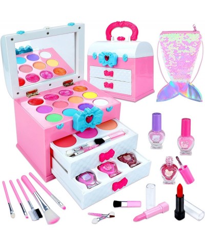 Washable Kids Makeup Kit for Little Girls 3-8 Real Makeup Toy Set with Portable Makeup Box Lipsticks Brushes and Mirror for K...