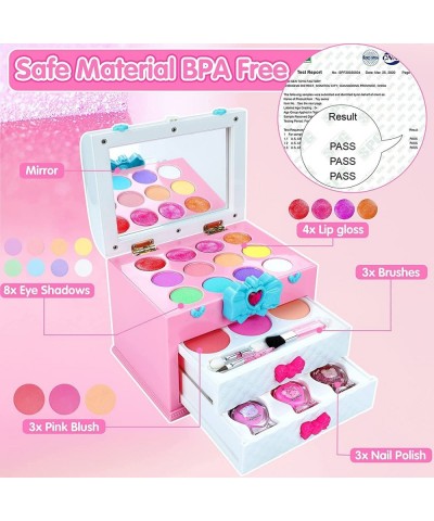 Washable Kids Makeup Kit for Little Girls 3-8 Real Makeup Toy Set with Portable Makeup Box Lipsticks Brushes and Mirror for K...