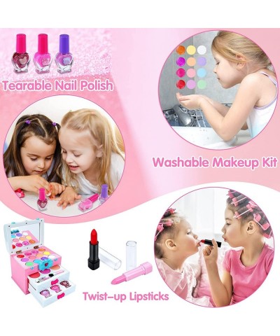 Washable Kids Makeup Kit for Little Girls 3-8 Real Makeup Toy Set with Portable Makeup Box Lipsticks Brushes and Mirror for K...