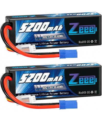 2S Lipo Battery 7.4V 5200mAh 80C Hard Case Battery with EC5 Plug Compatible with 1/8 1/10 RC Vehicles Car Slash RC Buggy Trug...