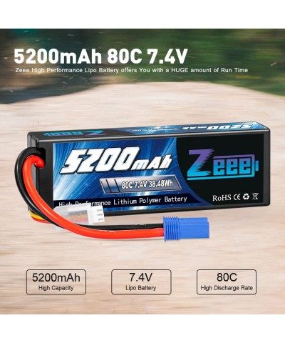 2S Lipo Battery 7.4V 5200mAh 80C Hard Case Battery with EC5 Plug Compatible with 1/8 1/10 RC Vehicles Car Slash RC Buggy Trug...