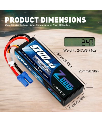 2S Lipo Battery 7.4V 5200mAh 80C Hard Case Battery with EC5 Plug Compatible with 1/8 1/10 RC Vehicles Car Slash RC Buggy Trug...