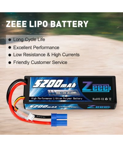 2S Lipo Battery 7.4V 5200mAh 80C Hard Case Battery with EC5 Plug Compatible with 1/8 1/10 RC Vehicles Car Slash RC Buggy Trug...