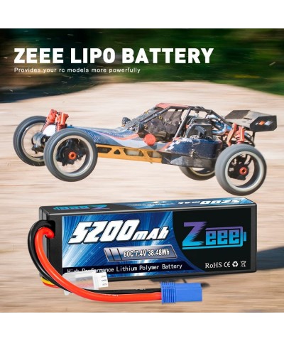 2S Lipo Battery 7.4V 5200mAh 80C Hard Case Battery with EC5 Plug Compatible with 1/8 1/10 RC Vehicles Car Slash RC Buggy Trug...