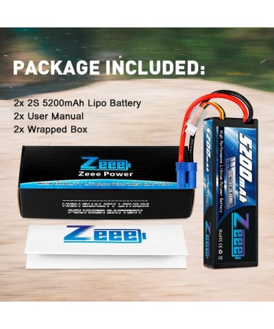 2S Lipo Battery 7.4V 5200mAh 80C Hard Case Battery with EC5 Plug Compatible with 1/8 1/10 RC Vehicles Car Slash RC Buggy Trug...