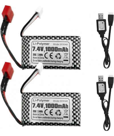 2 Pack 7.4V 2S 30C 1000mAh T Plug Battery and Cable Suitable for Ravage Series RC Cars HBX 16889 16890 Remote Control Truck X...