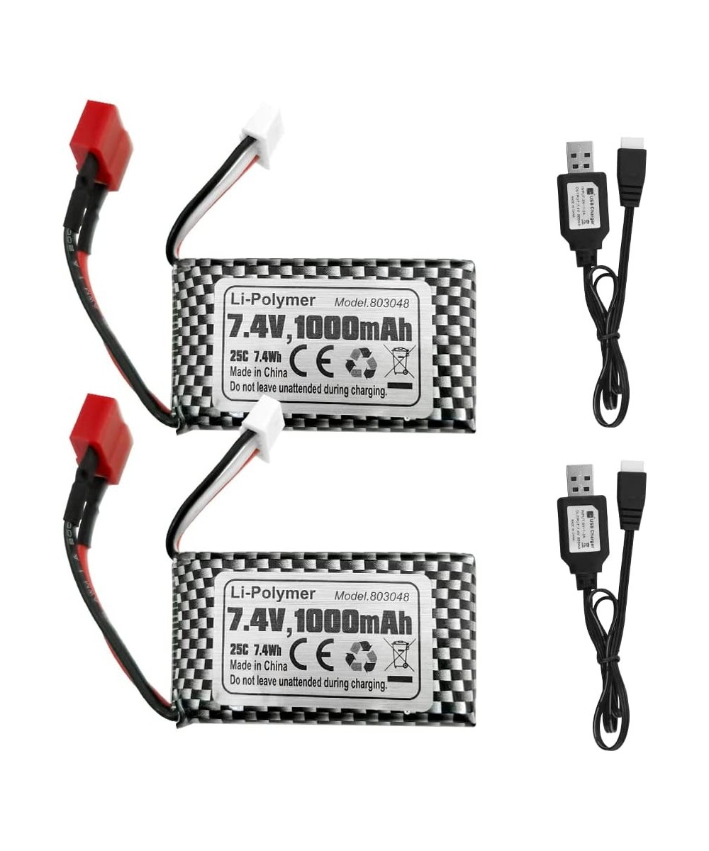 2 Pack 7.4V 2S 30C 1000mAh T Plug Battery and Cable Suitable for Ravage Series RC Cars HBX 16889 16890 Remote Control Truck X...