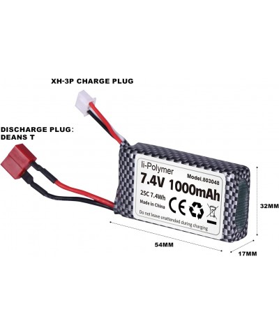 2 Pack 7.4V 2S 30C 1000mAh T Plug Battery and Cable Suitable for Ravage Series RC Cars HBX 16889 16890 Remote Control Truck X...