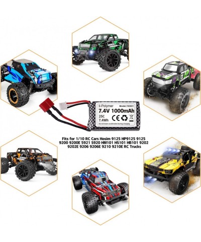 2 Pack 7.4V 2S 30C 1000mAh T Plug Battery and Cable Suitable for Ravage Series RC Cars HBX 16889 16890 Remote Control Truck X...