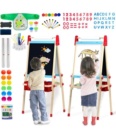 Easel for Kids Kids Art Easel with 2 Paper Rolls Magnetic Letters Numbers Double Sided Magnetic Whiteboard & Chalkboard 8 Mar...