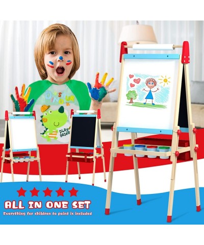 Easel for Kids Kids Art Easel with 2 Paper Rolls Magnetic Letters Numbers Double Sided Magnetic Whiteboard & Chalkboard 8 Mar...