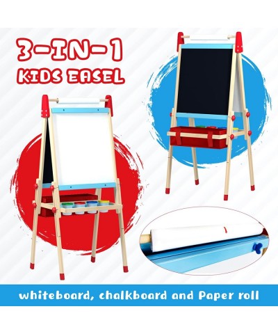 Easel for Kids Kids Art Easel with 2 Paper Rolls Magnetic Letters Numbers Double Sided Magnetic Whiteboard & Chalkboard 8 Mar...