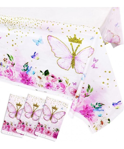 Pink Butterfly Tablecloth 3 Pack Summer Fairy Garden Spring Flowers Disposable Rectangle Table Cover Tea Party Decorations Pr...