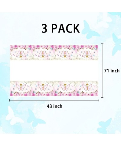 Pink Butterfly Tablecloth 3 Pack Summer Fairy Garden Spring Flowers Disposable Rectangle Table Cover Tea Party Decorations Pr...