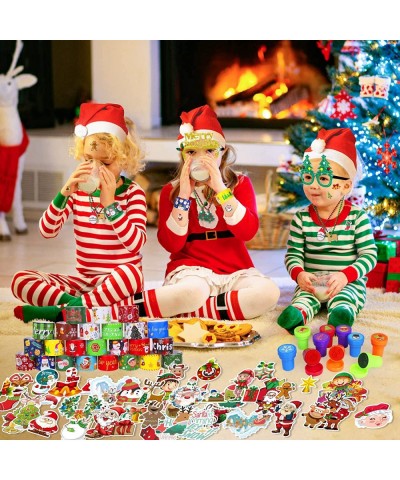 132PCS Christmas Party Favors for Kids - 6 Glasses 6 Necklace 6 Brooches 24 Slap Bracelets 6 Xmas Hats 56 Stickers 10 Stamps ...