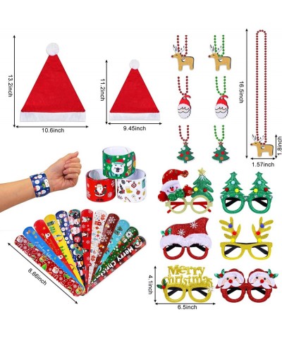 132PCS Christmas Party Favors for Kids - 6 Glasses 6 Necklace 6 Brooches 24 Slap Bracelets 6 Xmas Hats 56 Stickers 10 Stamps ...