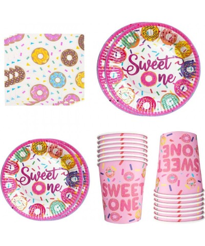 Sweet One Donut Themed Birthday Party Supplies Serves 20(80pcs)–Includes Donut Paper Plates Cups Napkins Suitable for for Don...