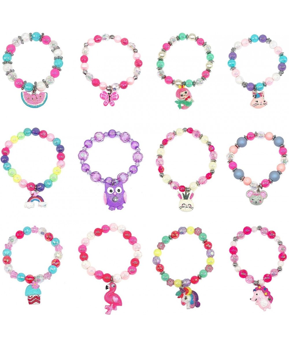 12pc Little Girl Teens Kids Shiny Unicorn Flamingo Owl Mermaid Pendant Beaded Bracelet Value Set Kids Girl Party Favor Preten...