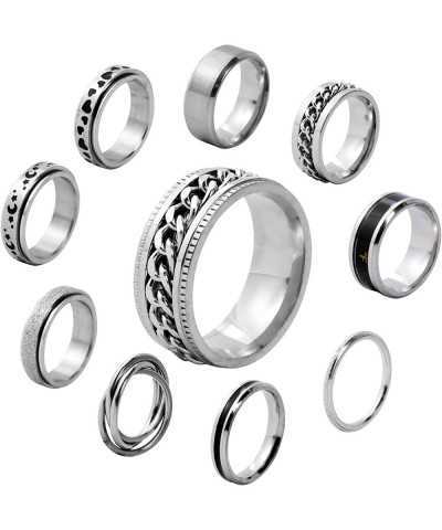 10Pcs Rings Women's Rings Men's Rings Anxiety Rings Spinning Rings Stainless Steel Spinning Rings Ring Sets for Stress Relief...