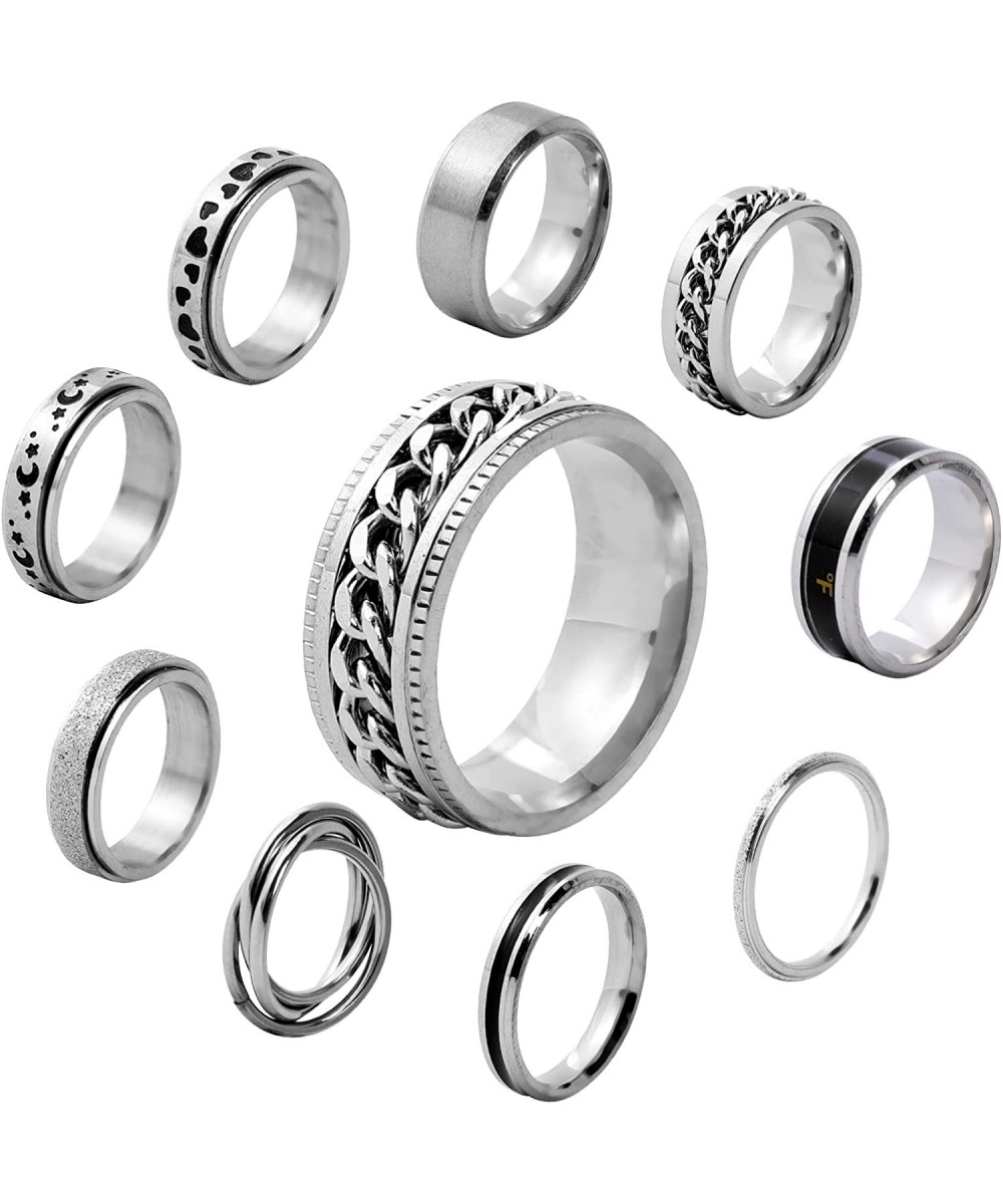 10Pcs Rings Women's Rings Men's Rings Anxiety Rings Spinning Rings Stainless Steel Spinning Rings Ring Sets for Stress Relief...