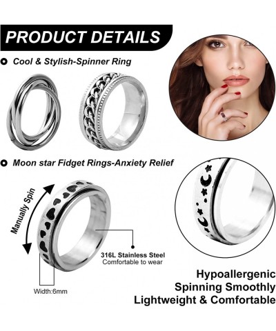 10Pcs Rings Women's Rings Men's Rings Anxiety Rings Spinning Rings Stainless Steel Spinning Rings Ring Sets for Stress Relief...