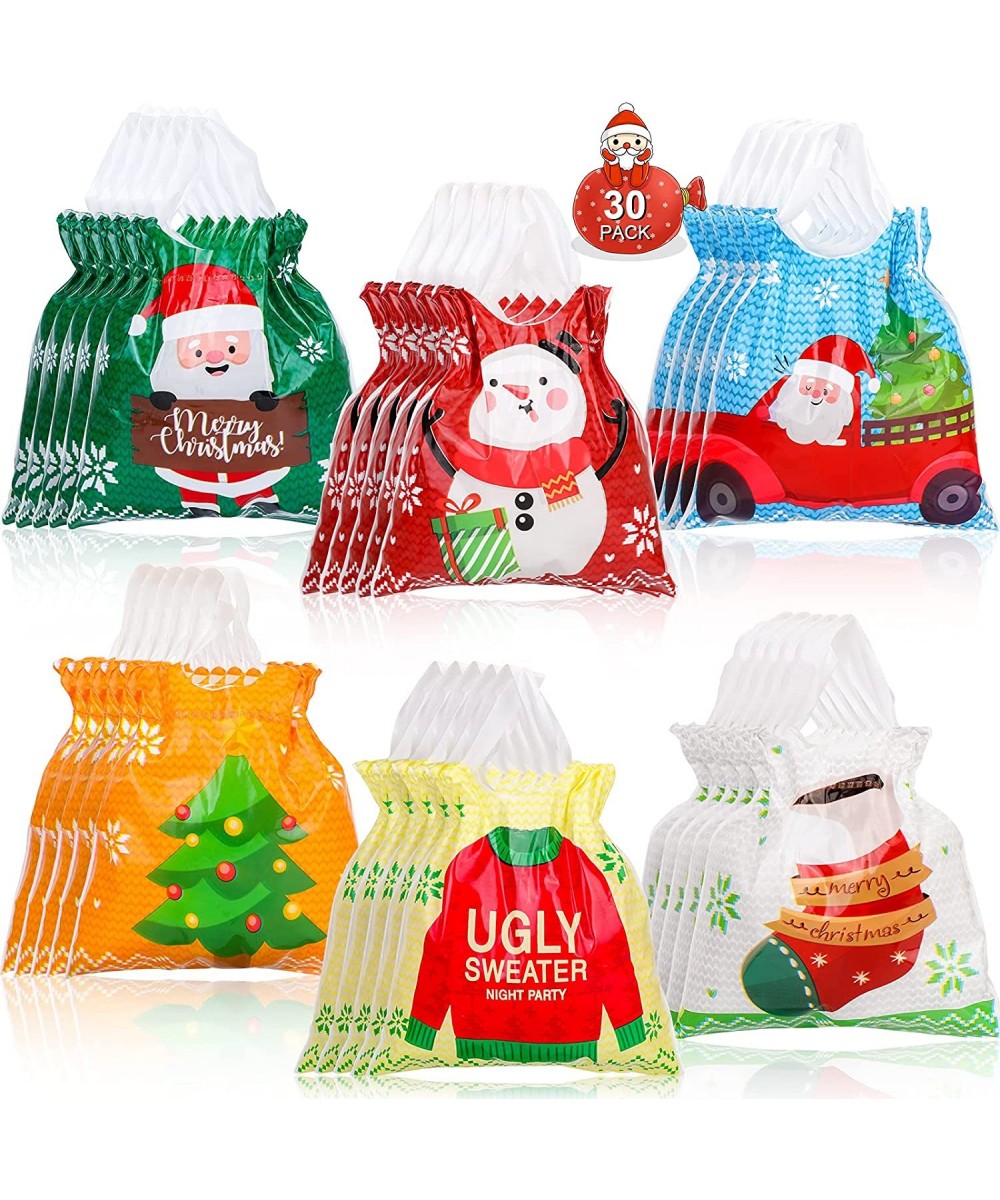 30 Pack Christmas Drawstring Bags Christmas Gift Wrapping Bags Goody Bags Christmas Foil Bags Xmas Mylar Holiday Treat Bags C...