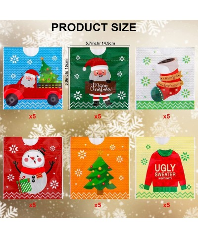 30 Pack Christmas Drawstring Bags Christmas Gift Wrapping Bags Goody Bags Christmas Foil Bags Xmas Mylar Holiday Treat Bags C...