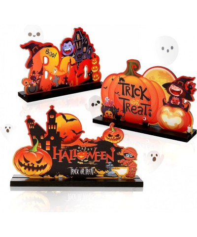 Halloween Party Decoration Wooden Signs 3 Pieces Happy Halloween Table Signs Pumpkin Boo Treat or Trick Wooden Centerpiece Ta...