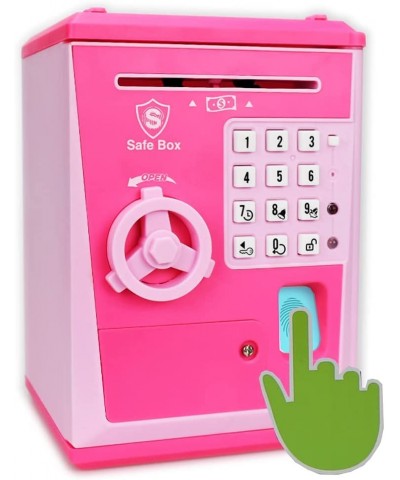 Kids Safe Box with Fingerprint Code Talking Piggy Bank ATM Savings Bank for Real Money Great Toy Gift for Children(Pink/Pink)...