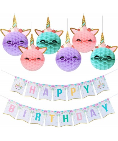 Unicorn Party Decoration Unicorn Happy Birthday Banner with Honeycomb Balls for Girls Birthday Party Supplies -Golden Glitter...