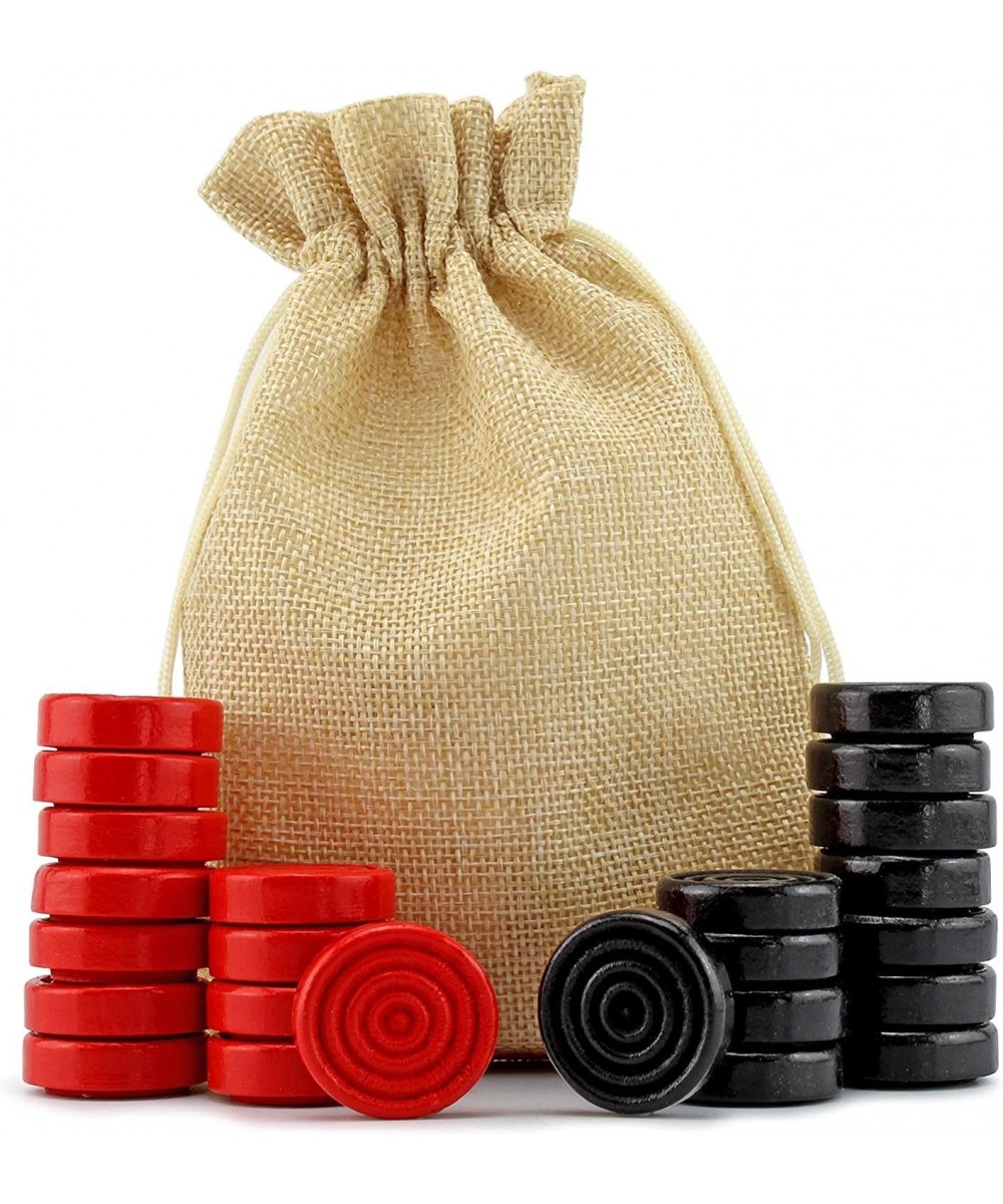 Black & Red Carved Stackable Wooden Checkers (24 Pieces) with Drawstring Cloth Storage Bag $17.43 Board Games